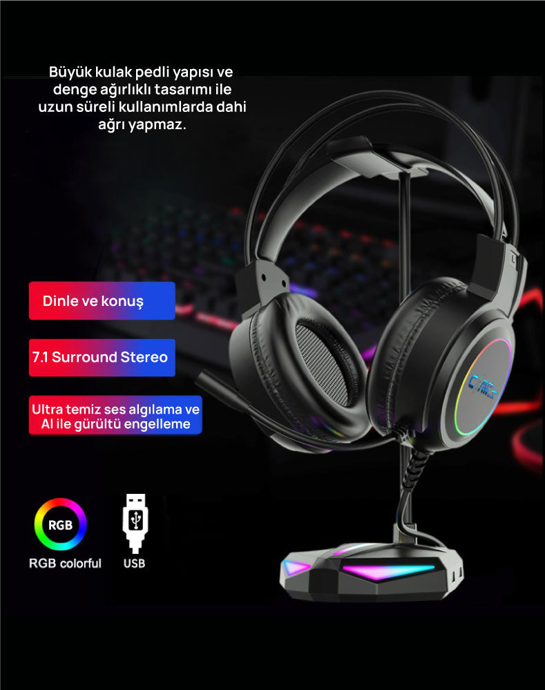 Claw's Sonic V1 RGB 7.1 Ses & Mikrofonlu Kablolu Gaming Kulaklık