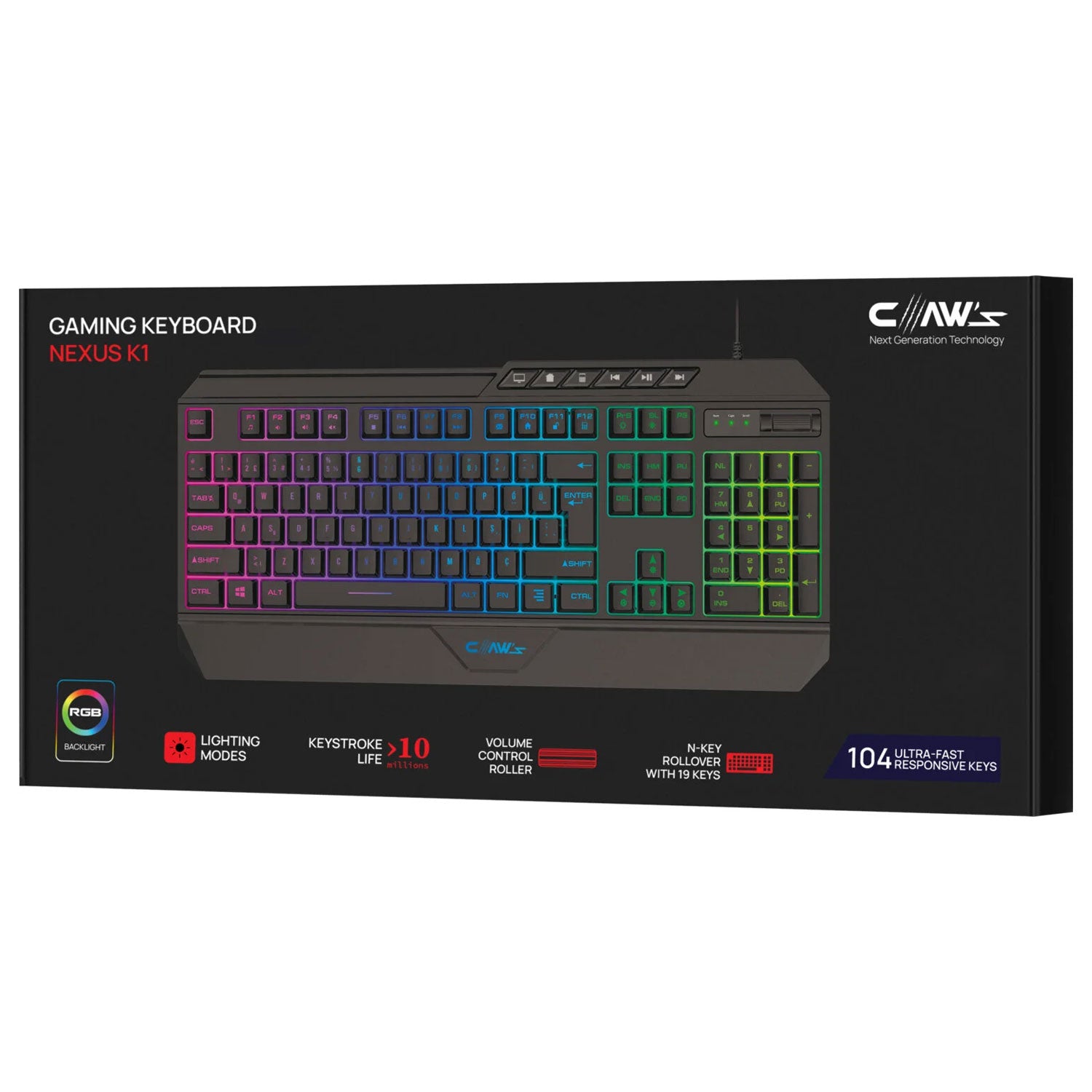 Claw's Nexus K1 Membran RGB Gaming Kablolu Klavye